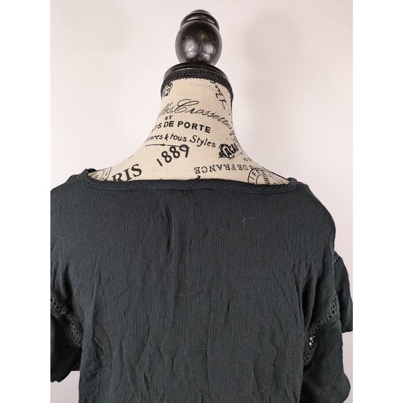 Buffalo David Bitton Womens 2XL Blouse Black XXL Slinky V-Neck Cut-Out Short Sl - Picture 9 of 12